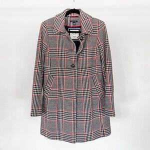 Tommy Hilfiger Navy and Red Plaid Pea Coat Medium